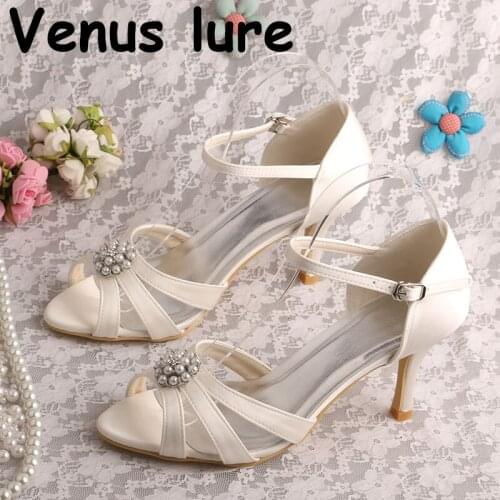 Peep Toe Ivory Sandals or Shoes Suitable for Wedding Mid Heels Women Summer Shoes