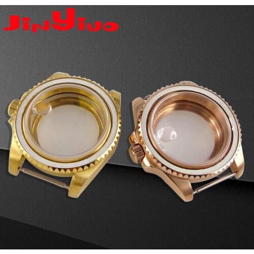 40MM Accessories Parts Yellow Gold Plated Sapphire Transparent Glass Brushed Bezel Watch Case Fit NH35 NH36 Movement