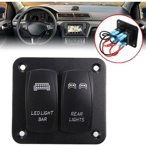 DC 12/24V 2 Gang Blue Rocker Switch Panel 5 Pin ON/Off Toggle Switch Control Panel with LED Light for Boat Car Marine ATV UT