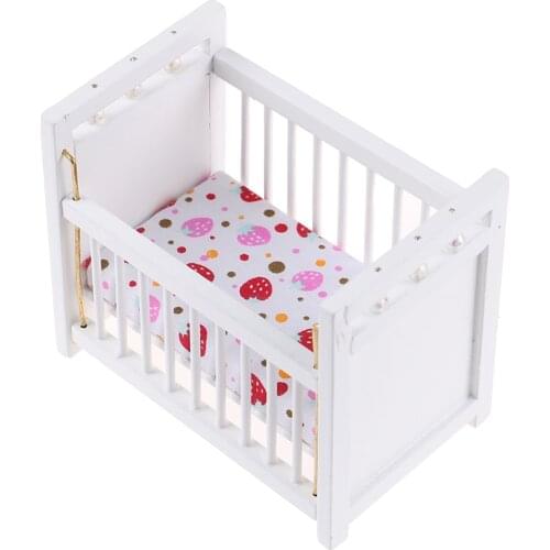 1:12 Dollhouse Miniature White Baby Bed Wooden Cradle Doll House Accessories For Dollhouse Decoration New