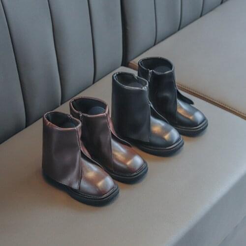 Children Leather Boots 2021 Autumn New Girls Black Martin Boots British Style Side Pull Tide Boy Boots Fashion Waterproof Hot