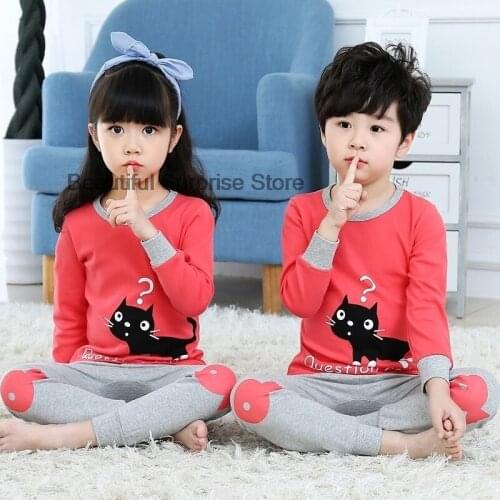 Children Cute Pajama Sets Boy Animal Cat Pyjama Baby Girl New Year Sleepwear Kids Infant Toddler Cotton Piajamas Clothing 2-14T
