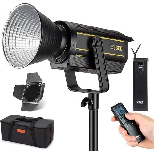 Godox VL300 LED Video Light, with BD-04 Barndoor Kit 77000Lux1m, 300W 5600K Daylight-Balanced Bowens Mount, CRI 96 TLCI 95