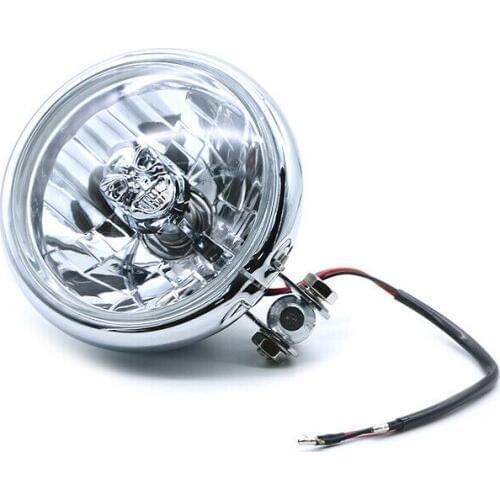 High/Low Beam Retro Skull Light Bulb Chrome Headlight For Harley Dyna Honda VT