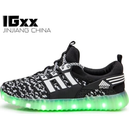 IGxx LED Light Up Shoes For Kids Best Gift USB Charging Glowing Shoes LED Kids Shoes Child Luminous Knit Sport LED Sneakers Boys