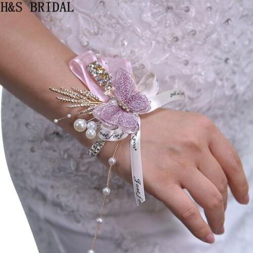 Butterfly Wrist Corsage Bridesmaid Sisters Hand flowers Artificial Wrist Flowers For Wedding Dancing Party Decor Bridal Prom