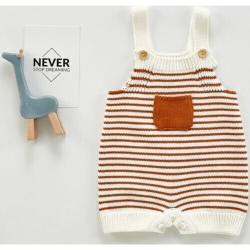 Autumn And Winter Baby Clothes Striped Pocket Knitted Romper Vest Cute Wool Newborn Boy Girks Clothes Bag Fart Sweater Bodysuit