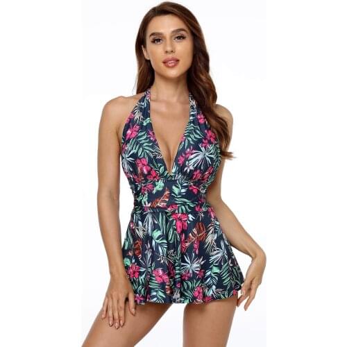 2021 plus size swimsuit women Tankini swimwear women summer elastic sexy V-neck mid-waist swimwear bottom 2-piece swimwear