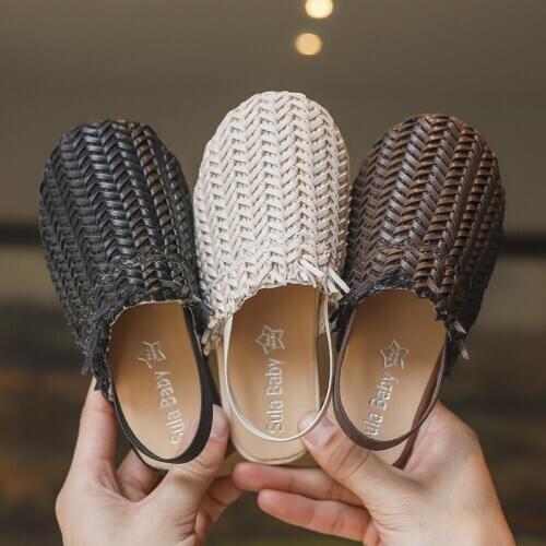 Summer Kids Sandals For girls Braided Sandals Fashion Toddler baby PU Leather Beach shoes Soft Children Casual princess Slippers