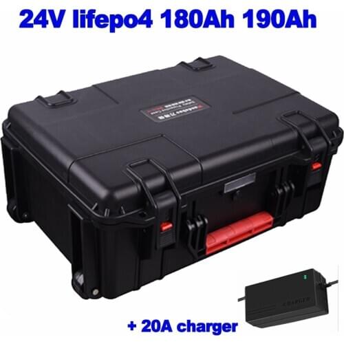 LiFePO4 24V lithium iron phosphate 180ah 190ah Battery Pack for forklift AGV UPS Solar wind energy storage RV EV + 20A charger