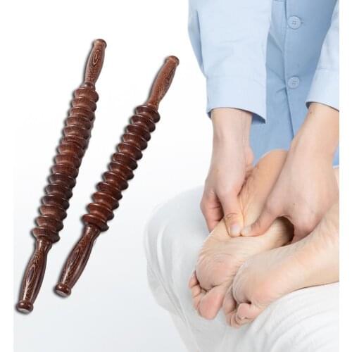 Wenge Wood Massage Roller Back Massage Neck Leg Wooden Massager Anti-slip Handle Leg Muscle Rolling Massager Health Care Tool