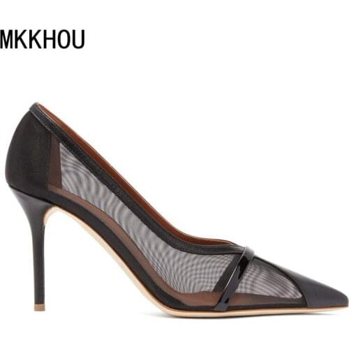MKKHOU Fashion Single Shoes Womens New Summer Black Pumps Sexy Mesh Pointed All-match High Heels Commuter Formal Work Shoes