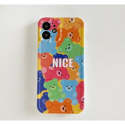 Cartoon colorful bears cover for iphone 11 phone case iphone 12 11 pro max mini 8 7 Plus lovely silicone case protective coque