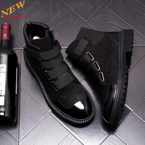 High quality men shoes high tops punk sneakers Hip hop men height Increasing shoes ankle boots chaussure homme
