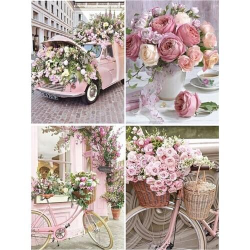 DIY Painting By Numbers Flower Picture Kit Oil Coloring By Numbers Bicycle Paint Acrylic Paintings On Canvas Room Decor Wall Art