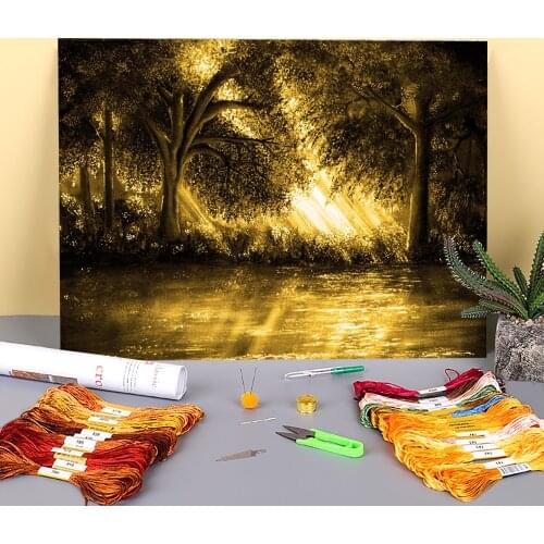 Natural Scenery New Beginning Printed Fabric 11CT Cross Stitch DIY Embroidery Complete Kit DMC Threads Handiwork Sales