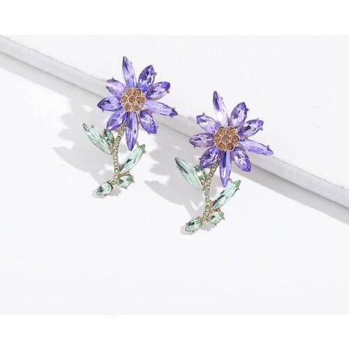 New Fashion Crystal Flower Drop Earrings for Women Charm Sunflower butterfly Statement Dangle Earrings Rhinestone Jewelry