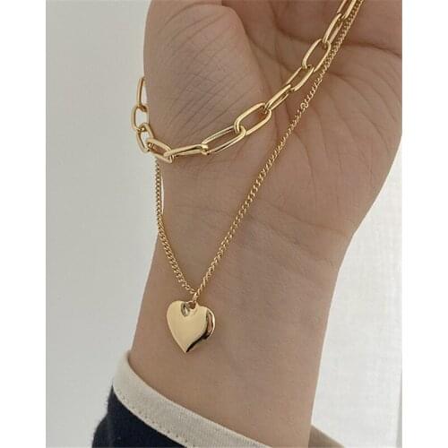 20Pcs/lot Punk Metal Heart Choker Necklace For Women Big Thick Chain Round Hollow Multilayer Pendant Long Necklaces Jewelry