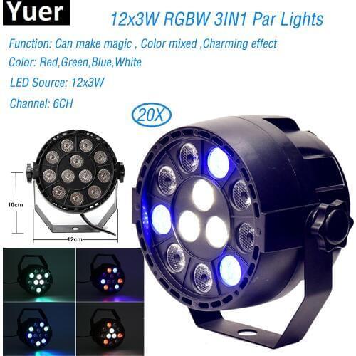 20Pcs/Lot Par Light 12 LED RGBW 4IN1 36W Stage Lighting DMX 512 Club Disco Party Ballroom KTV Bar Wedding DJ Projector Spotlight