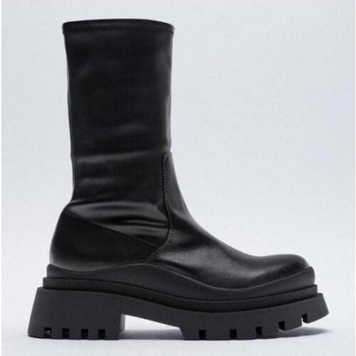 2021 Winter Martin Boots British Style Thick-soled Elastic Short Boots Womens Height Increasing Mid-calf Show Thin Shoes Woman