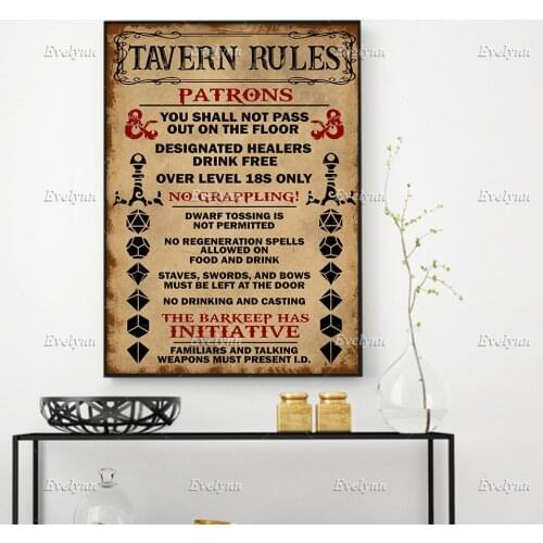 Tavern Rules Patrons Poster Home Decor Canvas Wall Art Prints Living Room Decoration Canvas Painting Unique Gift Floating Frame
