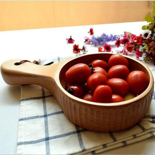 Long-handled bowl Natural handmade wood products japanese style tableware Ktchen tool dinnerware outdoor camping bowl cup