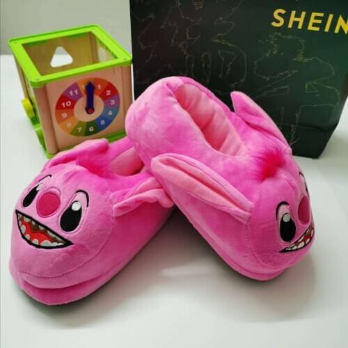 Kawaii Lilo Stitch Couple slippers Pink Blue Plush Slippers Indoor Warm Winter Adult Shoes Cartoon Anime for Girl Christmas Gift