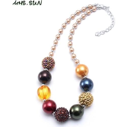 MHS.SUN Fashion Cute Baby Chunky Beads Necklace Handmade ABS Pearl Bubblegum Necklace For Kids Girls Party Gift 1PC Top Quality