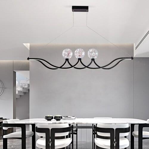 Modern Nordic LED Chandelier Creative Simple Restaurant Glass Ball Hanging Lights Kitchen Island Cafe Bar Aluminum Black Golden