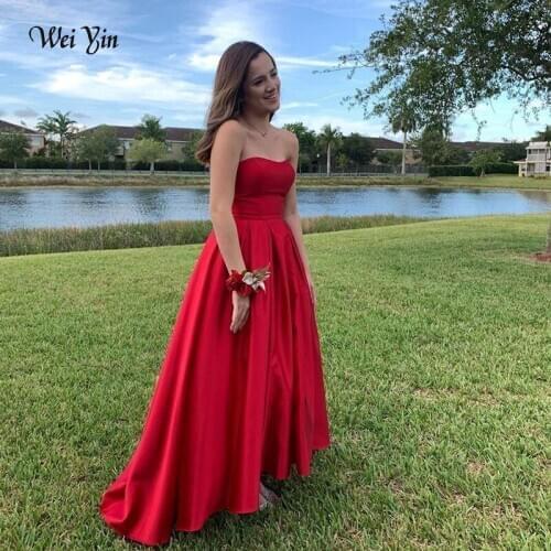 Wei yin AE0477 Long Simple Red Evening Dress A-Line New Arrival Strapless Formal Party Dresses Maxi Womens Prom Evening Gowns