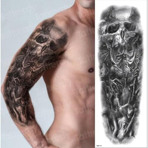 Vintage temporary tattoos large death skull dragon mechanical sexy fake tatoo sleeve men body art legs tattoo for boys women