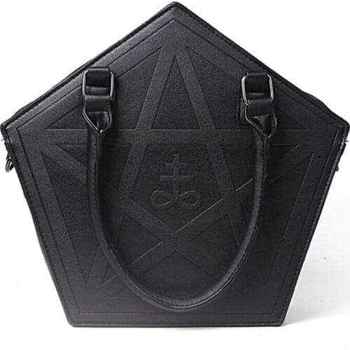 Xianjian Pentagram Punk Darkness Gothic Star Handbag Women Girl Black PU Soft Leather Shoulder Bag With Chain High Quality