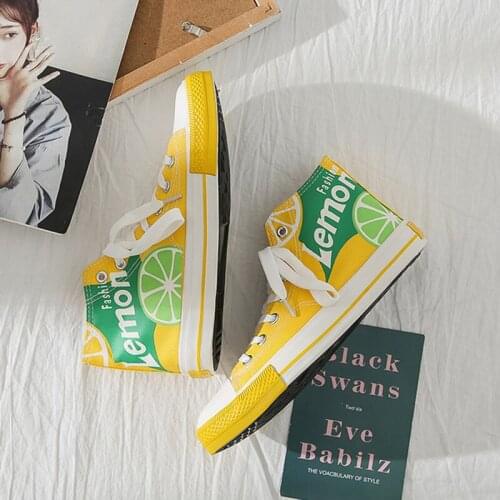 Women Hip Hop Canvas Sneakers Fashion Small Fresh Style Lemon Retro Canvas Shoes Flats Comfortable Running Platform Shoes