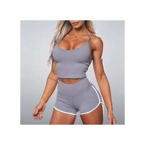 Women Causal Sports Sets 2020 Fashion V-neck Fashion Shorts Yoga Suits Floral Print Vests Female Sexy Deep O Tops Suumer