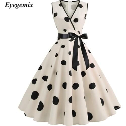 Woman Retro Dresses Audrey Hepburn 1950s 60s Rockabilly Polka Dot Bow Pinup Ball Grown Party Robe Plus Size Vestidos