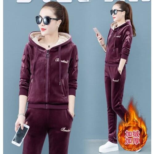 Winter Thick Velvet Women Sportswear Tracksuit Warm Jacket Running Jogging Outfits Casual Athletic Set Sport Suit Hoodie+pant