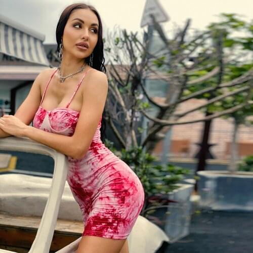 2021 New Spaghetti Strap Mini Dress Women Summer Tie-Dye Print Bodycon Pencil Dress Party Club Sexy Dresses vestido femenino