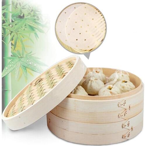10/15/20cm Chinese Dumplings Bamboo Steamer Cooker with Lid Dimsum Steamer Fish Rice Vegetable Basket Kitchen Cooking Tools