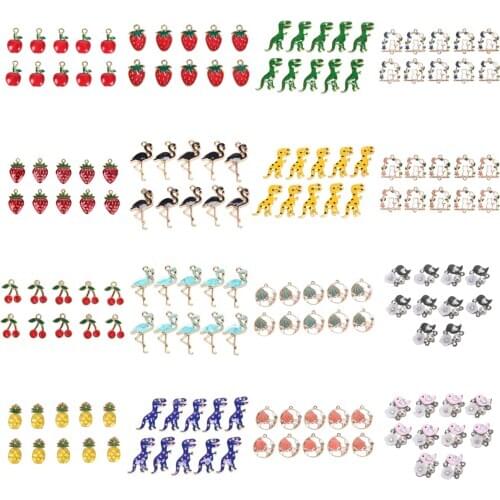 10pcs /set Fruit Dinosaur Flamingo Bag Shape Alloy Charms Pendant Beads Fit Bracelet For Women Girl Jewelry Making Accessories