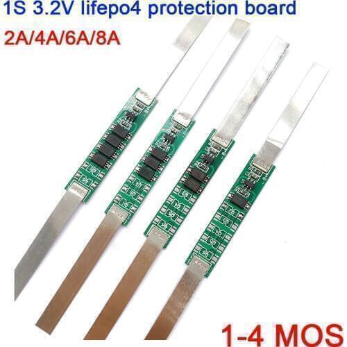 1S 2A 4A 6A 8A 3.2V lifepo4 lithium iron phosphate MOS battery protection board Single 3.6V batteries Anti-overcharge