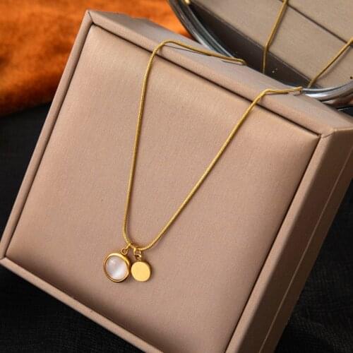 316L Stainless Steel New Fashion Upscale Jewelry Casual Minimalism Opal Round Charms Chain Choker Necklace Pendant For Women