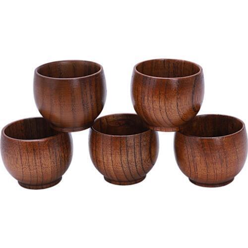 5pcs Small Traditional Handmade Natural Solid Wood Wine Cup Wooden Tea Drinking Cup