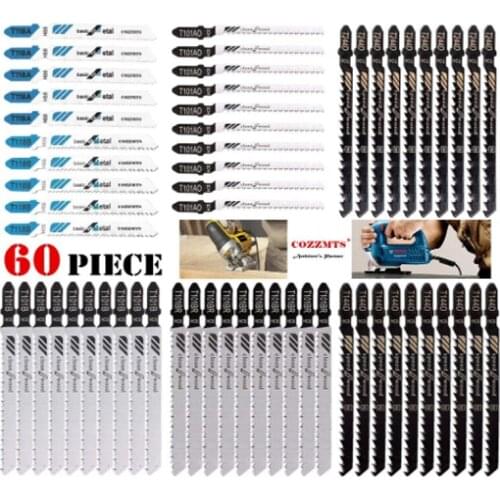 60PCS Jig Saw Blades Set with Storage Blister Case Assorted T-Shank Fast-Cutting Jig saw Blades for Wood Plastic Metal Cutting