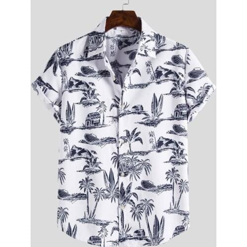 68# Mens Ethnic Short Sleeve Casual Printing Hawaiian Shirt Blouse T-shirt Loose Style Ethnic Casual Beach Shirt Blouse Camisas