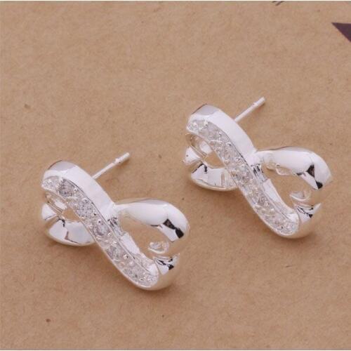 AE149 Hot sterling earrings , fashion jewelry , 8 shape inlaid stone /caaakrha aklajbsa silver color