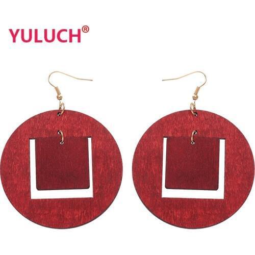 YULUCH African Ethnic Wooden Earrings for Round Red Copper Money Wood Personality Fashion Women Popular Jewelry Gifts