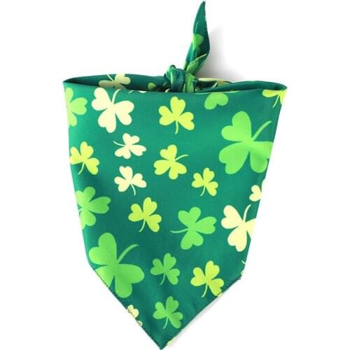 Dog Bandana Scarf St. Patricks Day Green Leaf Printed Neckerchief Triangle Scarf Puppy Double-sided Towel Large Cat Accessories