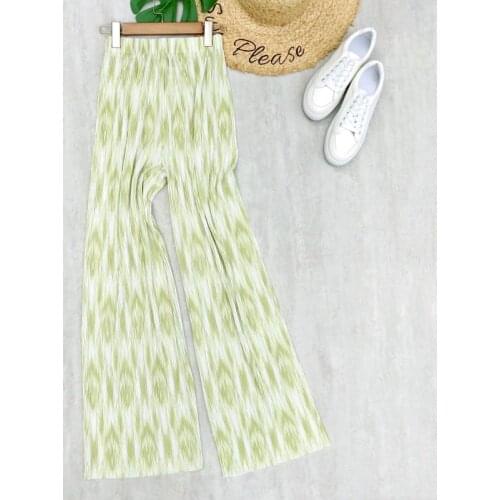 Summer Wide Leg Pants Women Long Pants Feather Print Tie Dye High Waist Casual Pleated Loose Fit Fashion Women Trousers