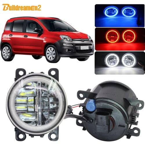 Buildreamen2 Car Accessories 4000LM Fog Light Assembly H11 LED Angel Eye Daytime Running Light DRL 12V For Fiat Panda 2012 2013
