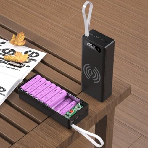 Detachable LCD Display DIY 16x18650 Battery Case Power Bank Shell External Box without Battery 5W Wireless Charging Box